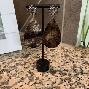 Brown western wear earrings with small silver concho